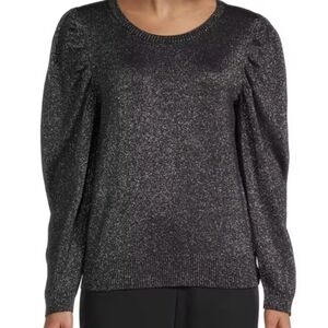 XXL • Liz Claiborne • Gunmetal Lurex Crew Neck Long Sleeve Pullover Sweater